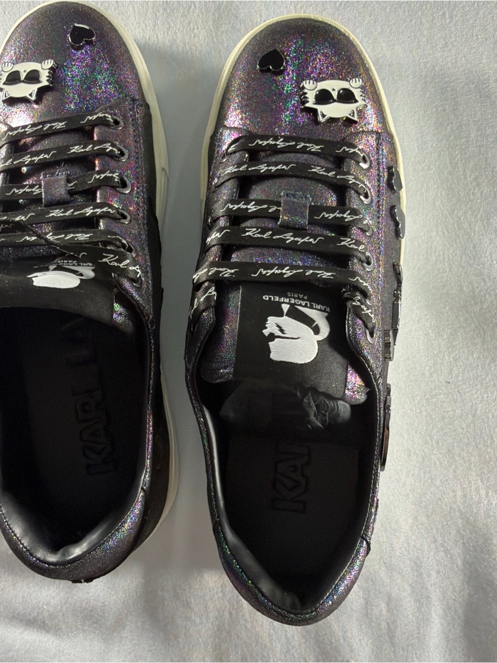 Karl Lagerfeld Black Sneakers with Iridescent Trim